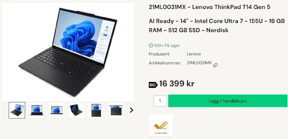 Eksempel på tilbud i iteams nettbutikk